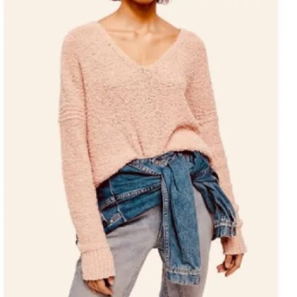 Free People Pink Popcorn Sweater Small Cozy V Neck